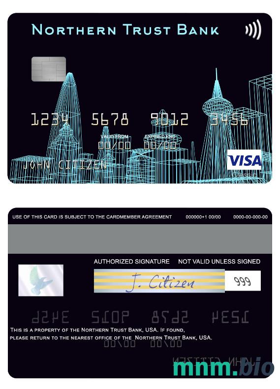 USA Northern Trust Bank przykład karty visa w formacie PSD